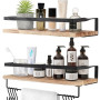 Uten Lot de 2 Étagères Murales en Bois, Design Moderne, avec Porte-Serviettes et Crochets, Rustiques, pour Cuisine, Salle de Bai