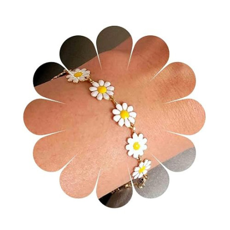 Aneneiceera Bracelet Marguerite Vintage Bracelet Fleur Marguerite D'or Bracelet Chaîne Fleurie Mariage Bracelet Fleuri Chaîne Ma