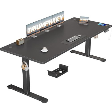 TRIUMPHKEY Bureau Assis Debout Électrique 200×80 cm, 3 Mémoires, Noir | Port USB-A, Anti-Collision, Rappel Sédentaire, Charge 70