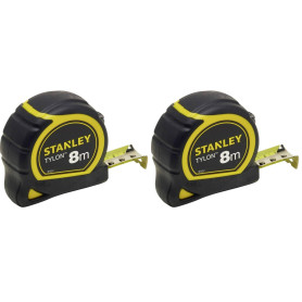 Stanley 1-30-657 - mètre Tylon Bi matière 8m x 25mm - Ruban Anti-Corrosion - Boitier Bi-matière - Blocage du Ruban - Crochet 3 R