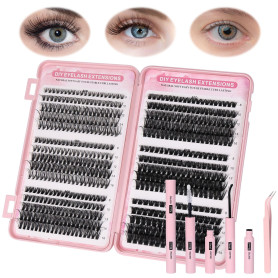 Aomig Faux Cils Individuel, 30D+40D+50D+60D+80D+100D Cluster Lash, 570 Pièces Kit d'extension Faux Cils DIY avec Liaison, Joint 