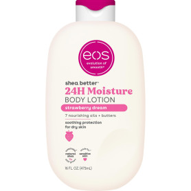 eos Crème pour le corps au beurre de karité - Rêve de fraise, hydratation 24 heures, soin de la peau léger et non gras, fabriqué