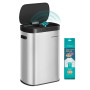 SONGMICS Poubelle de Cuisine Automatique, 50 L, Acier Inoxydable | Capteur de Mouvement, Ouverture Tactile, Fermeture Douce, 15 