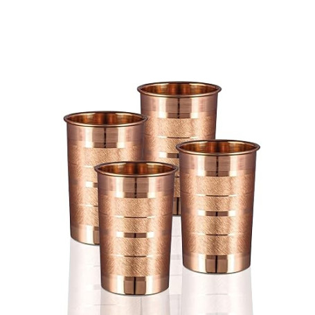 Lot de 4 verres en cuivre pur pour eau potable - Gobelet en cuivre pour les bienfaits ayurvédiques pour la santé (355 ml)