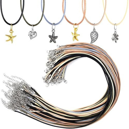NEBURORA 60 Pcs Cordon Collier 2mm Ciré Cordon de Collier avec Fermoir 20 Pouces 6 Couleurs Collier Corde Corde en Coton Ciré Co
