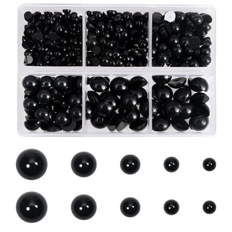 TOAOB 500pcs Yeux de Sécurité en Plastique de Poupée 4mm à 10mm Yeux Demi Rond à Dos Plat Noir pour Poupée pour DIY Crochet Anim