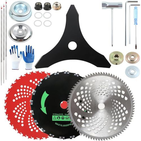 MaxEarn Kit de 19 lames de débroussailleuse, lame de débroussailleuse à pointe en carbure 36T de 22,9 cm + lame de tronçonneuse
