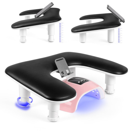 LIONVISON Repose Main Ongles Réglable avec Support Téléphone Noir | Coussin Repose Main Réglable Avec Support Téléphone Intégré 