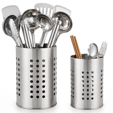 Gusmigus Lot De 2 Porte-Ustensiles De Cuisine, Récipients En Acier Inoxydable Pour Plan De Travail, Panier À Couverts Rond Pour 