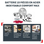Tefal Ingenio Comfort Max, Batterie de cuisine 19 pièces, Acier inoxydable | Ensemble de poêle et casserole induction empilables