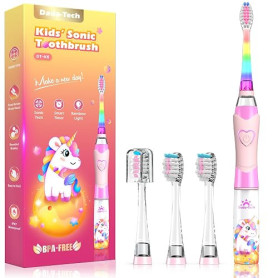 Brosse à Dents Électrique Enfant 3-6-8-12 Ans, Brosse à Dent Electrique Enfant Sonique Avec Minuteur, Lumières LED Arc-En-Ciel E
