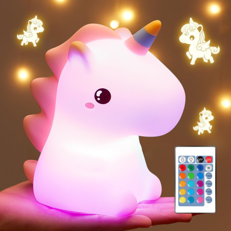 One Fire Veilleuse Enfant, 16 Couleurs Silicone, Lampe Chevet Rechargeable | Cadeau fille licorne, bébé, lampe de chevet silicon