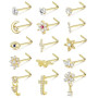 Adramata 15 Pcs 20G Piercing Nez Acier Inoxydable Percing au Nez | Bijoux Piercing Nez en L / en Spirale, Percing au Nez Argenté