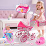 deAO Kit Poussette pour poupée avec Poupée 31cm, 2 Tenues et Chaise Haute | Kit Jeu de Poupée Accessoires avec Sac, Biberon Pot 