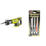 RYOBI - Scie Sabre 18V ONE+ - Course de Lame 22mm - Capacité Coupe 18cm - Patin Ajustable, Poignée Gripzone, Anti-Vibration - Ch