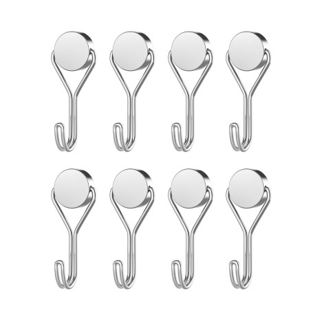 EUZUXU 8 Pièces Crochets Magnétiques, Puissants Aimants Néodyme, Petit Crochet Magnétique pour Frigo Cuisines de Bureau- Argent
