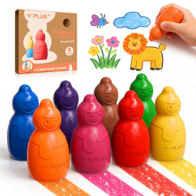 YPLUS Crayons Cire Bonhomme de Neige 8 Couleurs, Crayon Bébé Empilable | Crayon Bébé 12 Mois Lavable et Non Toxique, Forme Jumbo