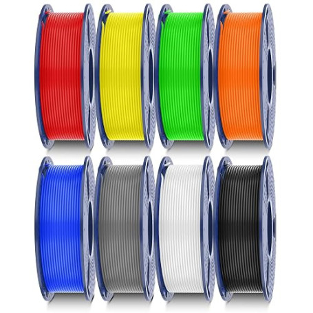SUNLU 250G*8 PETG Filament Bundle, Haute Résistance Filament d'imprimante | 250G par Bobine, 8 Rouleaux, Noir+Blanc+Gris+Rouge+B