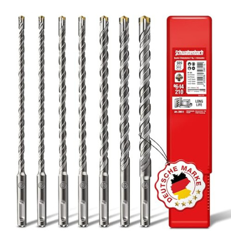 SCHWABENBACH® Foret SDS Plus Béton - Set de 7 Pièces 6-14mm x 210mm | Forets à Béton et Pierre de Haute Qualité | Compatibles Bo