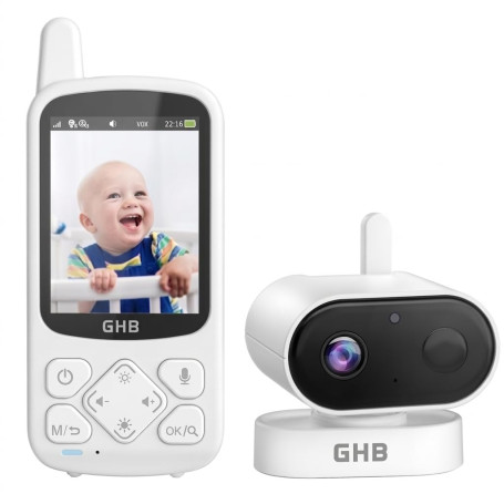 GHB Babyphone Camera 2,8" LCD sans WiFi 2,4 GHz Capteur Température | Camera Bebe Surveillance, VOX Mode, Berceuse, Vision Noctu