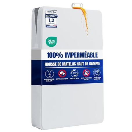 Housse de Matelas Imperméable Premium Zippée 140 x 200 x 20 cm | Housse de Matelas Anti-Acariens et Anti-Punaises de Lit Certifi