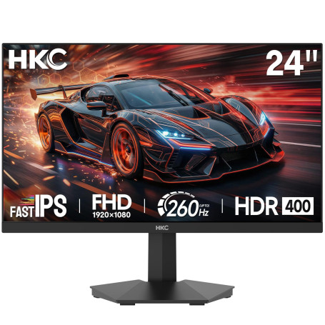 HKC Écran PC Gamer 24 Pouces IPS FHD 240Hz Up to 260Hz HDR400 Ecran Gaming | HDR400,1ms (MPRT),350cd/㎡,Adaptive Sync,2 x HDMI 2.