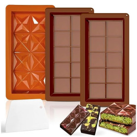 Audasi 3Pcs Moule Tablette Chocolat Moules Pour Barres Chocolatées Profondes Silicone Moules À Chocolat Anti-Adhésifs Réutilisab
