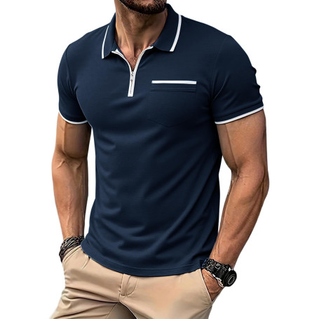 Runcati Polo Homme à Manches Courtes, Coupe ajustée avec Zip, pour Golf et Tennis en été
