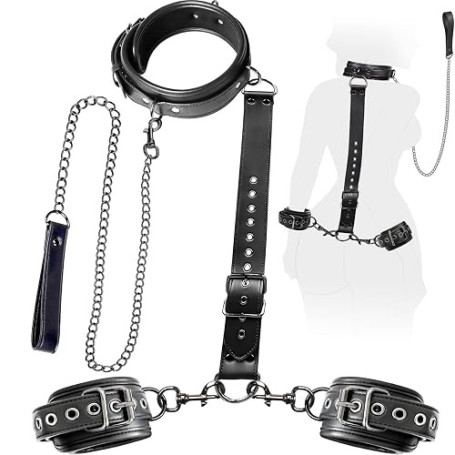 Ohi BoBi Sun Sex Toýs Femme BDSM Kits de Bondage Menottes Sexy Érotique | Retenue du Cou au Poignet avec Chaîne Traction, Régla