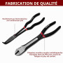 WISEUP Lot de 5 pinces à long bec en acier au carbone de qualité supérieure, 27,9 cm de long, droites, à bec coudé à 45°, pince 