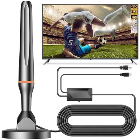 Antenne TV Intérieure TNT HD, Amplificateur, Portée 80 km, 4K/1080p | Amplificateur, Portée 80 km, 4K/1080p