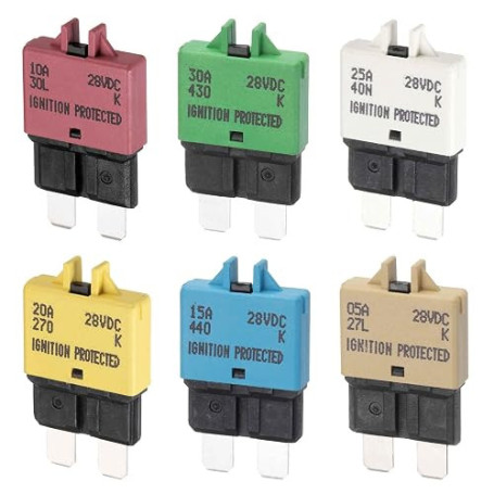 DMiotech 6 Pack 28V DC 5A 10A 15A 20A 25A 30A Multicolor ATC/ATO Manuel Mini Fusible Réarmable Kit Assortiment Pour Disjoncteur