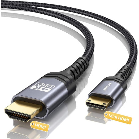 JSAUX Câble Mini HDMI vers HDMI 1.8M, [Mini HDMI] Câble HDMI 2.0 haute vitesse 4K@60 Hz, compatible avec caméra, caméscope, tabl