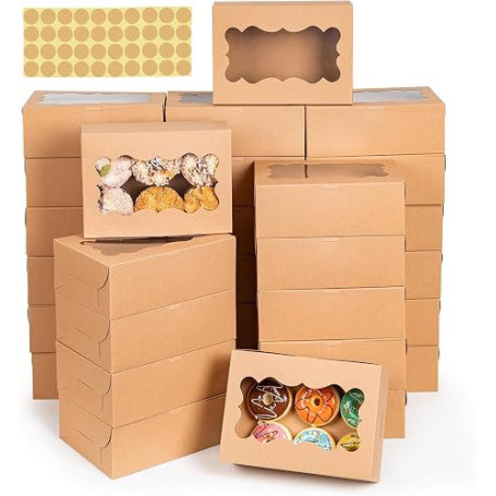 testyu 30 Pièces Boîte de Biscuits de Papier Kraft avec Fenêtre Transparente, Boîtes à Biscuits Carton, Boite Pâtisserie pour Do