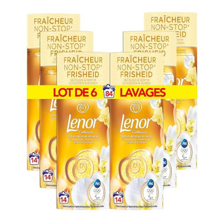 Lenor Parfum de Linge en Perles pour Lessive, 84 Lavages (165g x 6), Ambre et Orchidée, Fraîcheur Non-stop jusqu'à 12 Semaines d