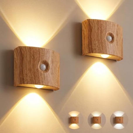 Applique Murale Interieur Détecteur de Mouvement 2PCS– Lampe Murale LED Sans Fil 1200mAh, Dimmable 3 Couleurs, Éclairage Haut et