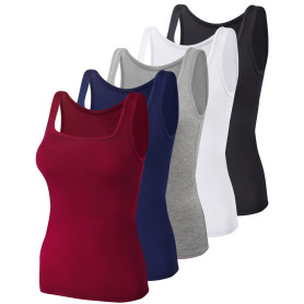 BQTQ Lot de 5 Débardeur Femme Col Carré Extensible Tank Tops sans Manches | Débardeur Femmes Décontractés Été Tank Top, Ajustée 