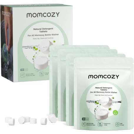 Momcozy Tablettes de Lavage, 120 Comprimés, Ingrédients Naturels | Sans parfum, Sans colorants, Compatible Bottle Washer, Sûr bé