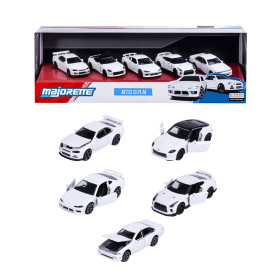 Majorette - Nissan - 5 Pièces Giftpack - Echelle 1/64ème - Véhicules en Métal - Roues Libres - Phares Translucides, Portes Ouvra