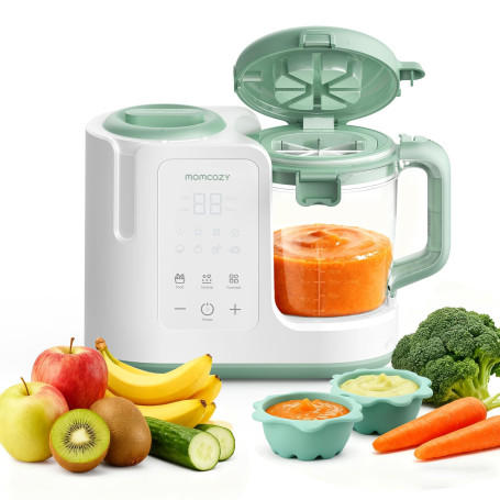 Momcozy AutoMeal Robot Cuiseur Bébé – Préparateur de Repas 450 ml sans BPA | Mixeur à 6 Lames, Auto-Nettoyage, Texture en 3 Étap