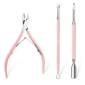 luxwo 3 Pcs Pinces à Cuticules, Coupe-cuticules avec Poussoir (rose) | Coupe Cuticule Ongle en Acier Inoxydable, avec Repousse-c