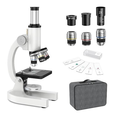 HUTACT Microscope pour Enfants Adultes débutants: Microscope de biologie 40-2000X avec kit de Lames et étui de Rangement - pour