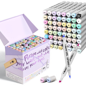 Arrtx OROS Lot de 66 marqueurs pastel à alcool avec pointe pinceau et pointe biseautée, adaptés pour la peinture, le coloriage, 