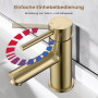 Mitigeur Lavabo en Acier Inoxydable Finition Or Brossé - Robinet Salle Bain | Robinet Lavabo avec Hauteur de Bec 79mm, Monocomma