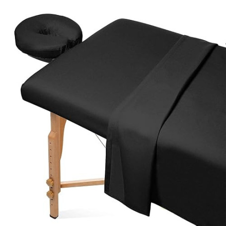 Surwin Drap Housse de Protection 3 Pièces pour Table de Massage, Housse Table Massage avec Trou Drap de Lit Massage SPA Doux Ela