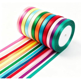 12 Rubans Satin 10 mm, Rubans Colorés pour Emballage Cadeau, Décorations Mariage, Bouquets, Noeuds et Projets DIY - Polyester de