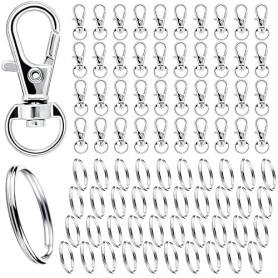Mousqueton Porte Clef Métal 80 Pièces Anneaux, Attache Porte Clé, Fermoir Mousqueton, Pivotant Keychain, Crochet Porte Clef pour