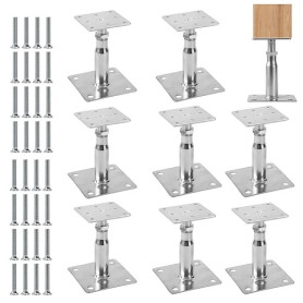 FIFIBANG Lot de 8 Supports de Poteau Réglables en Hauteur, 90 – 140mm Support de poteau à visser sur film galvanisé épais passiv