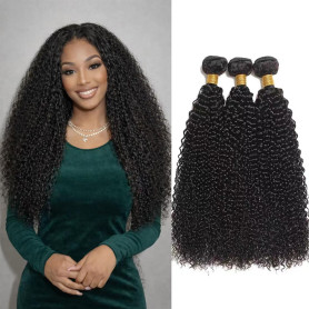 NICMISS Tissage Bouclé Naturel Kinky Curly Human Hair 18 20 22 Pouces 210g | 3 Bundles Tissage Bresilien Naturel Cheveux Humain 