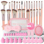 LOPHE Pinceaux Maquillage 51 Pièces, Set Professionnel Complet, Rose | Avec Éponges, Houppettes et Outils Nettoyage, Trousse Ran